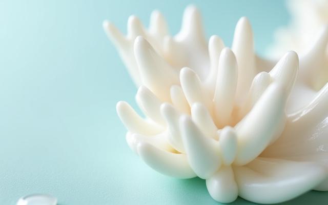 Hiasan dinding bertemakan karang laut dan mutiara, menambah sentuhan semula jadi.